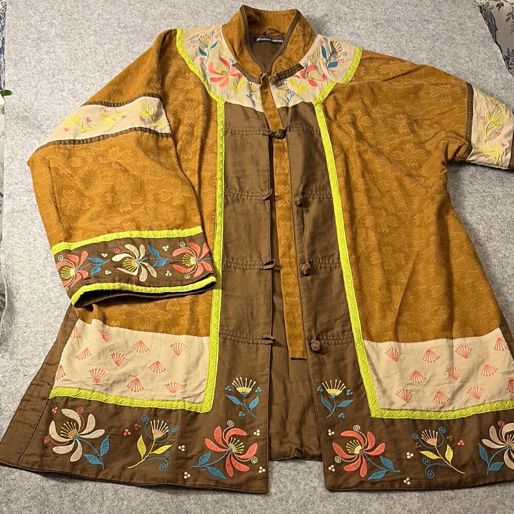 Gudrun Sjödén Embroidered Toggle Front Jacket Women's L Lagenlook. Artsy